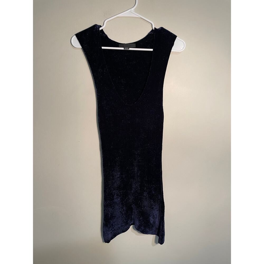 Alexander Wang‎ Navy Blue Velvet Knit Sleeveless Tunic Top One Size
